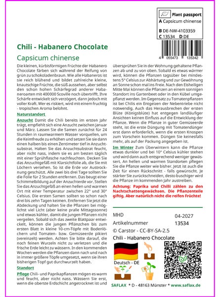 SAFLAX  - Chili - Habanero Chocolate - Capsicum chinense - 10 Samen