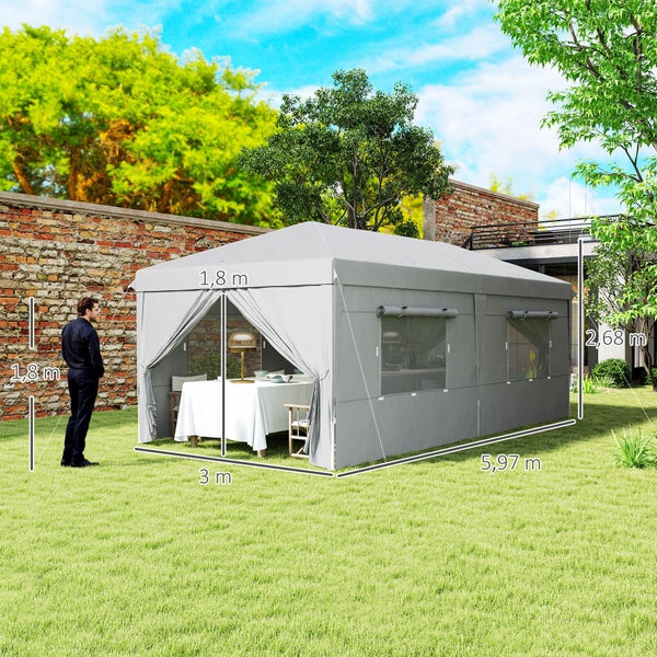 Outsunny Pavillon ca. 3x6m, wasserabweisend Stabil Winterfest Pop-up Faltpavillon, UV Schutz 50+, Faltbar Partyzelt Gartenzelt mit 6 Seitenteilen Tasche Gartenpavillon für Camping Garten, Hellgrau