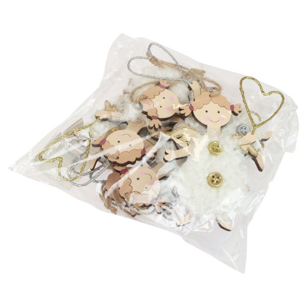 Packung mit Holz Christbaumschmuck in verschiedenen Formen