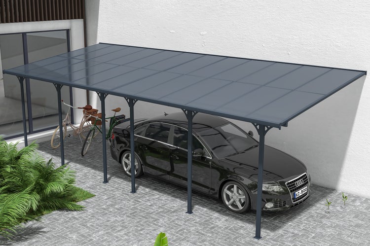 Angebaute Pergola/Carport 24m² KLEO 800L300 Aluminium Grau