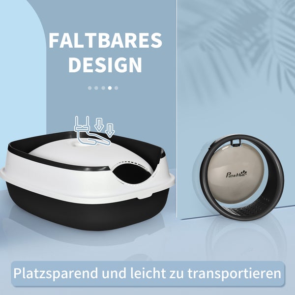 PawHut Katzentoilette, 52L x 41B x 38H cm, Kunststoff, Weiß+Schwarz