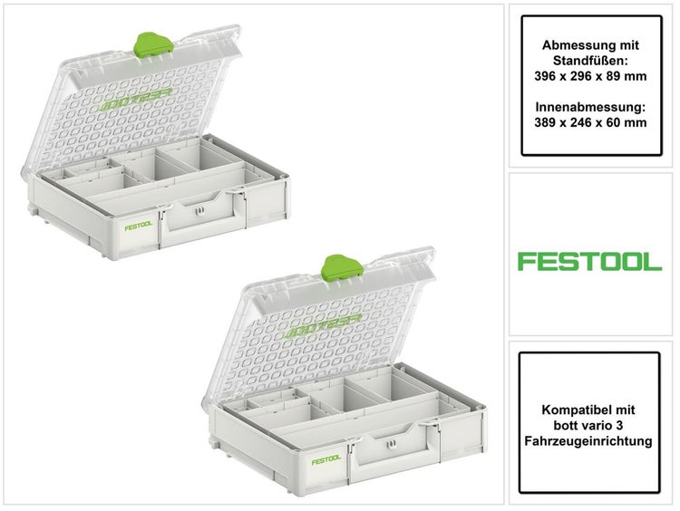 Festool Systainer Organizer SYS3 ORG M 89 6xESB 2 Stk. ( 2x 204854 ) Kleinteile Koffer mit Einsatzboxen