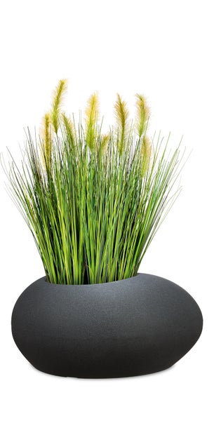 Scheurich Flow 48, Pflanzgefäß/Blumentopf/Pflanzkübel, kieselförmig,  aus Kunststoff Farbe: Stony Black, 48 cm Breite, 37,3 cm Tiefe, 22,8 cm hoch, 6 l Vol.