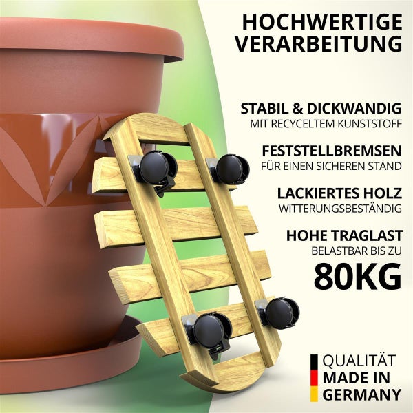 Plastard Blumentopf Ø47 cm Terrakotta inkl. Pflanzenroller & Untersetzer– Wetterfest & Mobil