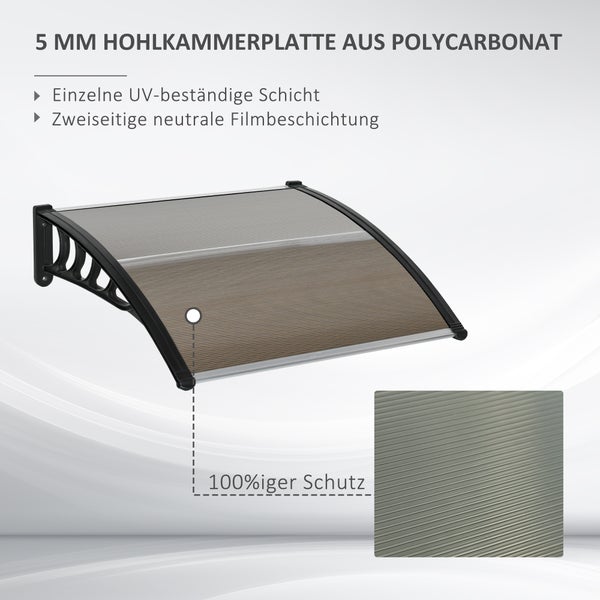 Outsunny Pultvordach Vordach für Haustür 103 x 96,5 x 27 cm Überdachung mit UV Schutz, Regenschutz Sonnenschutz für draußen Alu Braun
