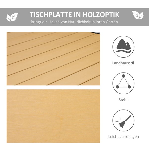 Outsunny Gartentisch für 8 Personen, Esstisch, 190 x 90 x 74 cm, Kunststoff, Natur+Schwarz