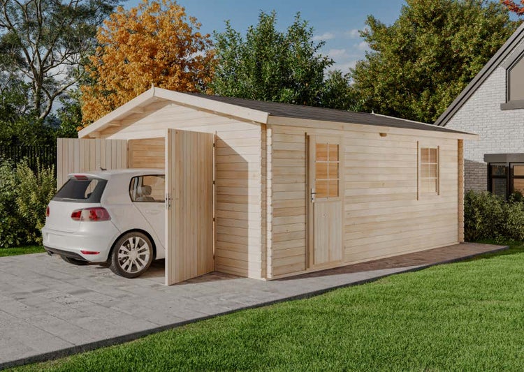 Alpholz Holzgarage B-40 TE Garage aus Holz, Unterstellplatz mit 40 mm Wandstärke Fertiggarage, Naturbelassen 4,7x5,7m
