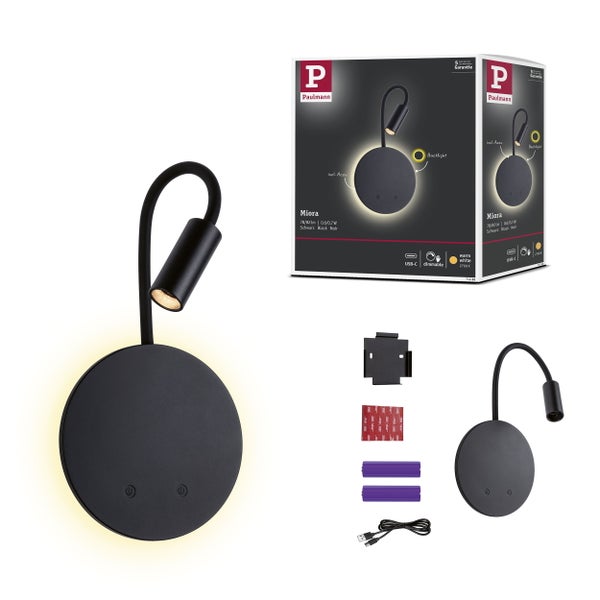 Paulmann Miora Wandleuchte mit Akku, USB-C Anschluss und dimmbarer Hintergrundbeleuchtung