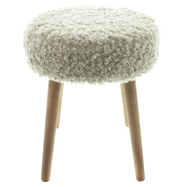 FRANK FLECHTWAREN | Hocker Curly Cover, HOLZ, SCHAUMSTOFF, KUNSTFELL, Ø 35 x 45 cm