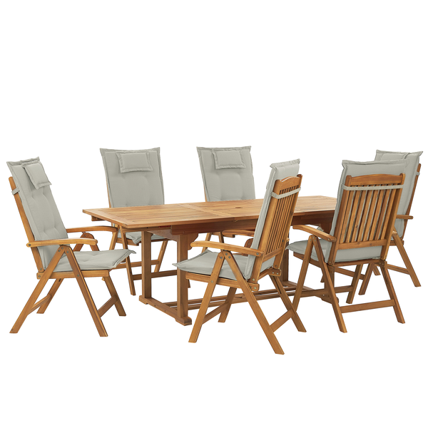 Gartenmöbel Set 6-Sitzer JAVA inkl. Kissen Akazienholz Taupe