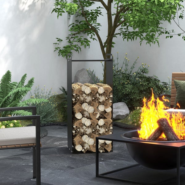 Outsunny Kaminholzregal, mit Griffe, für Outdoor, Indoor, bis 30 kg, 36 x 30 x 90 cm, Stahl, Schwarz