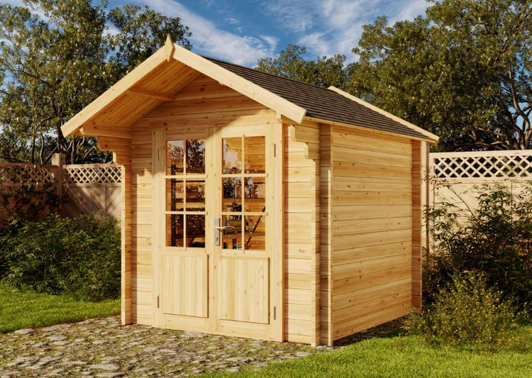 Alpholz Gartenhaus Lena-44 ISO Gartenhaus aus Holz in natur, Holzhaus mit 44 mm Wandstärke FSC zertifiziert, Blockbohlenhaus mit Montagematerial imprägniert 2,5x2,5m