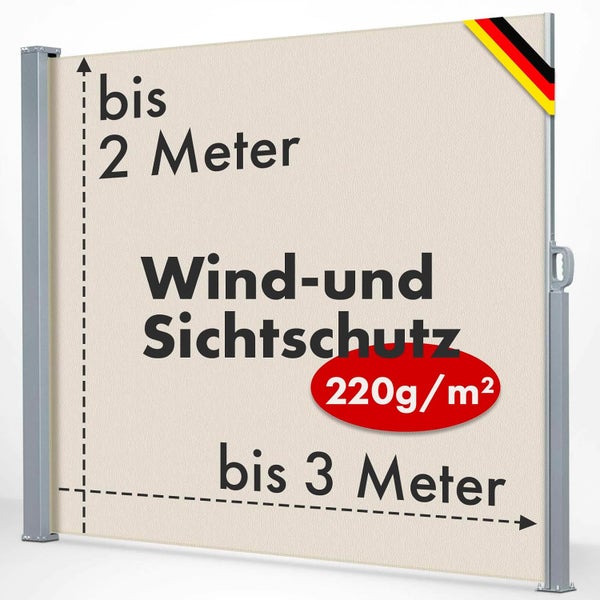 FLOORDIREKT Seitenmarkise - Markise für Balkon und Terrasse - Breite: 3 m - Höhe: 1,8 m - Beige