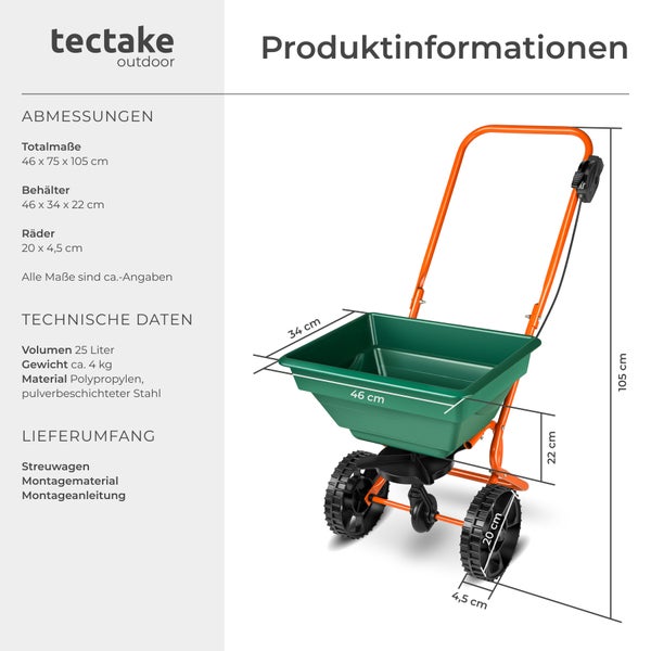 Streuwagen tectake  75 x 46 x 105 cm 25 l grün