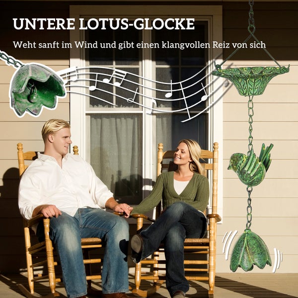 Outsunny 3er Set Regenkette 123cm Regenablaufkette aus Metall Ablaufkette mit befestigtem Aufhänger Vögeln Bell Dachrinnenkette Regenwasserkette Regenfängerkette für Dachrinnen Regenfänger Regenketten