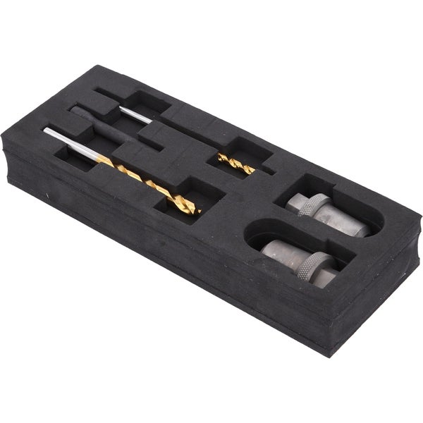 Werkzeugsatz mit Bohrern und Adaptern in einer schwarzen Aufbewahrungsbox