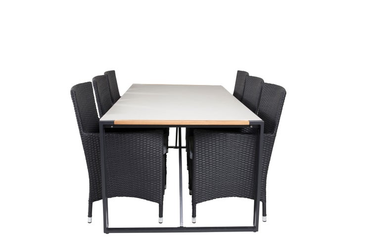 Texas Gartenset Tisch 100x200cm und 6 Stühle Malin schwarz, natur, grau. 100 X 200 X 73 cm