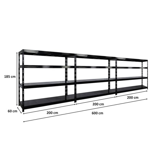 PROREGAL Mega Deal 3x Profi Schwerlastregal Rhino HxBxT 180x200x60cm 4 Stahlplatten-Ebenen Fachlast 500kg Schwarz