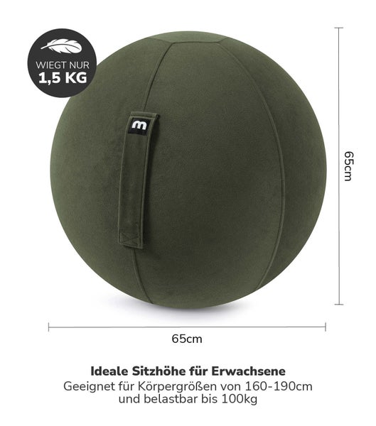 Stoff Sitzball Büro ergonomisch 'Der Sportliche', Sitzball mit Pumpe oder Pezziball mit Stoff- oder Cordbezug, 65cm Breite, ergonomische Bürostuhl Alternative für Zuhause und Büro