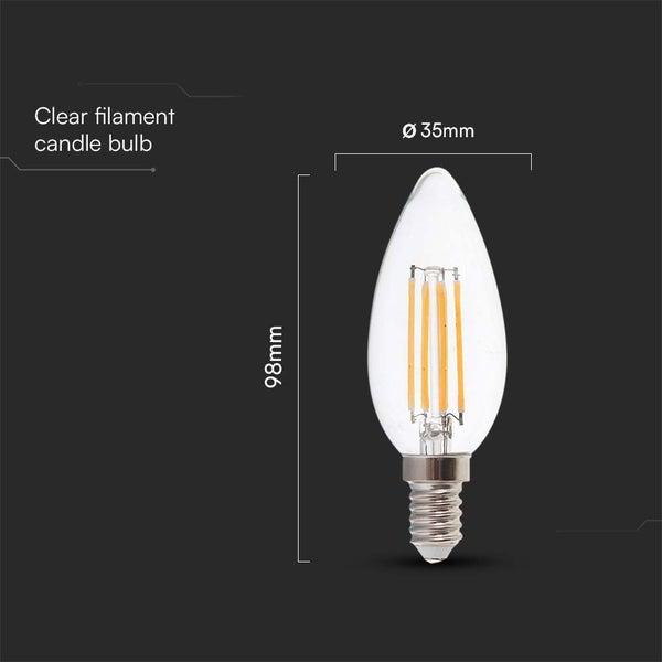 V-TAC VT-2327-N - LED-Lampen - Kerze E14 - IP20 - Klar - 6 Watt - 800 Lumen - 3000K - 2 Jahre