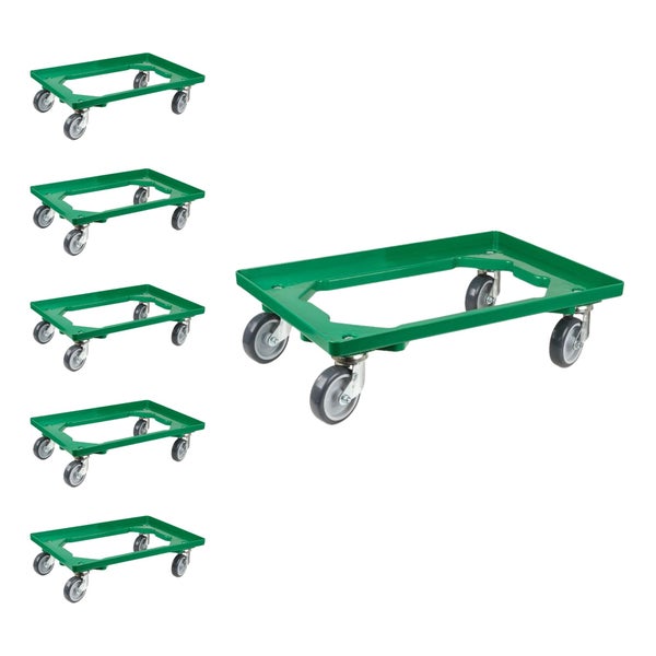 PROREGAL SparSet 6x Transportroller für Euroboxen 60 x 40 cm mit Gummiräder Grün Offenes Deck 2 Lenkrollen und 2 Bockrollen Traglast 300 kg