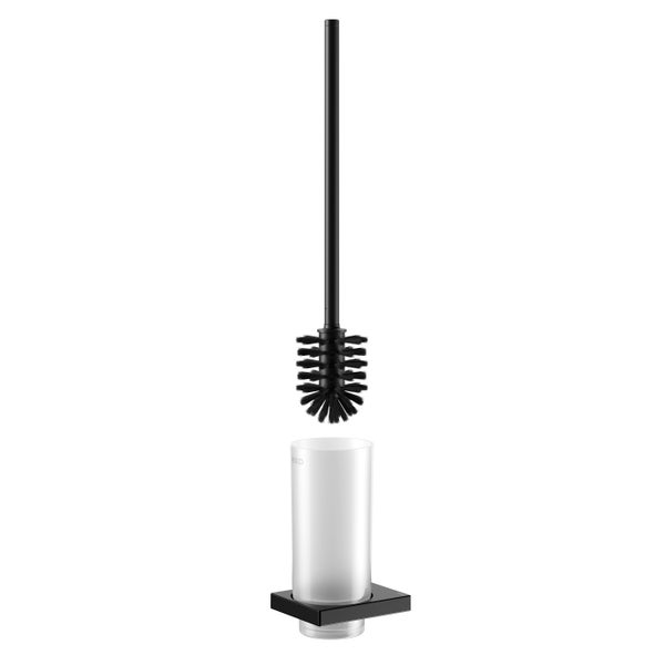 KEUCO Edition 11 Black Selection Toilettenbürstengarnitur mit Gehäuse aus Echtristallglas, Wandmodell, schwarz-matt