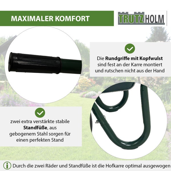 2 Rad Schubkarre 100l 160 kg Gartenkarre mit Vollgummi Rädern und Kunstoffwanne