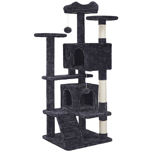 Katzenkratzbaum mit Höhlen, Plattformen, Leiter und Spielzeugbällen