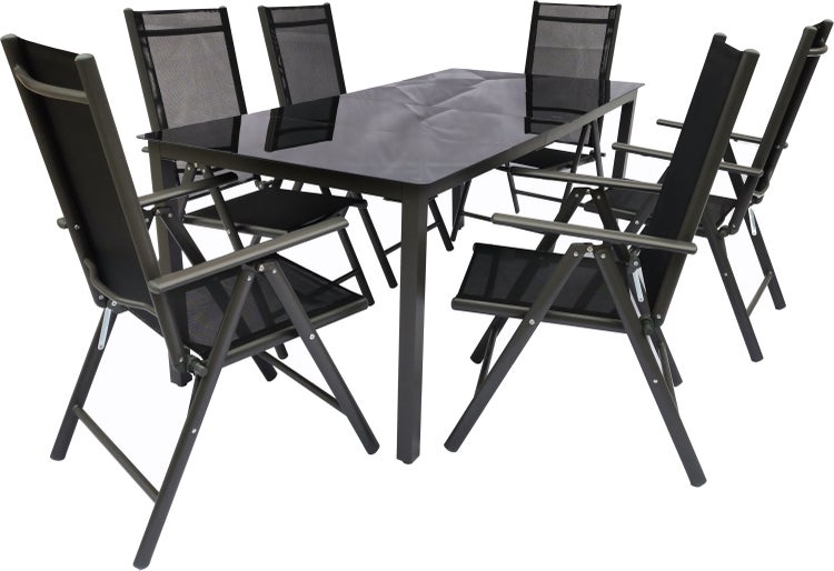 7 tlg. Alu Glas Tisch Gartenset Sitzgruppe 190SW