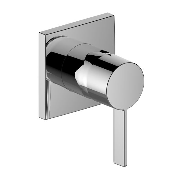 Verchromte Unterputz-Armatur mit quadratischer Abdeckplatte und Hebelgriff.