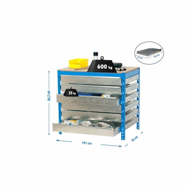 PROREGAL Werkbank Buffalo mit Schubfächern HxBxT 84 x 150 x 76 cm Traglast 600 kg Blau