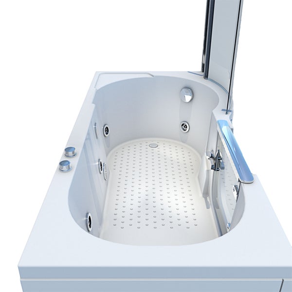 Regal im Industriestil mit schwarzem Metallgestell und Holzböden, organisiert mit gestreiften Aufbewahrungskörben, Glasvasen und einer weißen Box.