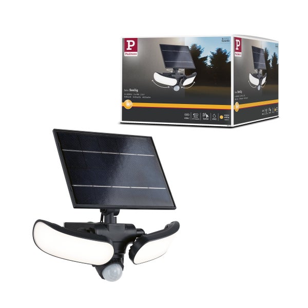 Solar LED Wandfluter Sonlig Dämmerungsgesteuerter Bewegungsmelder (IR) IP65 eckig 286x258 mm 3000K 2x9W 2x1100lm 3,7V Anthrazit Kunststoff