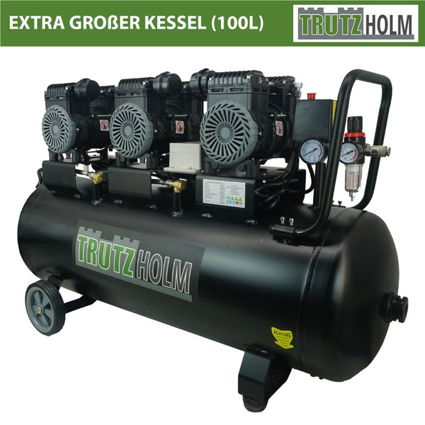 Fahrbarer Trutzholm Druckluftkompressor mit 100 Liter Kessel und drei Motoreinheiten.