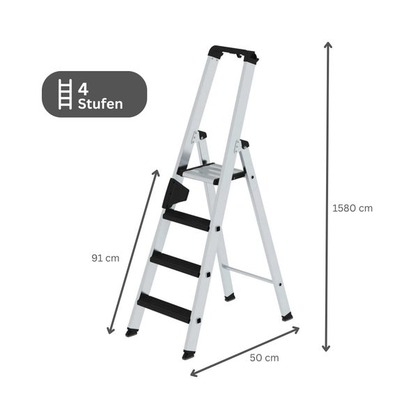 PROREGAL Stufen-Stehleiter Einseitig Begehbar mit Clip-Step Relax 4 Stufen