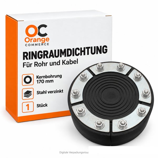 Ringraumdichtung für Kernbohrung 170 Millimeter aus verzinktem Stahl mit Verpackung von Orange Commerce