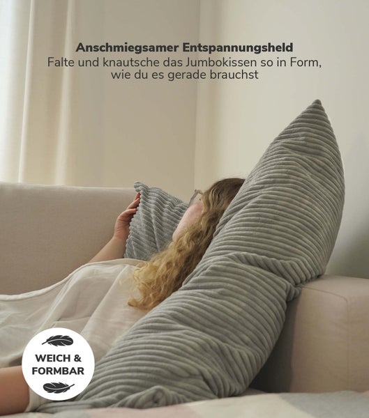 mokebo XXL Sofakissen 'Das Anschmiegsame', Riesenkissen oder XXL Kissen aus Cord in Grau