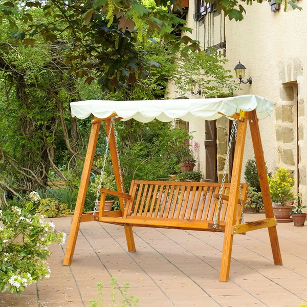 Outsunny Hollywoodschaukel, 3-Sitzer, L210 x B130 x H185 cm, Lärche, Natur+Crème