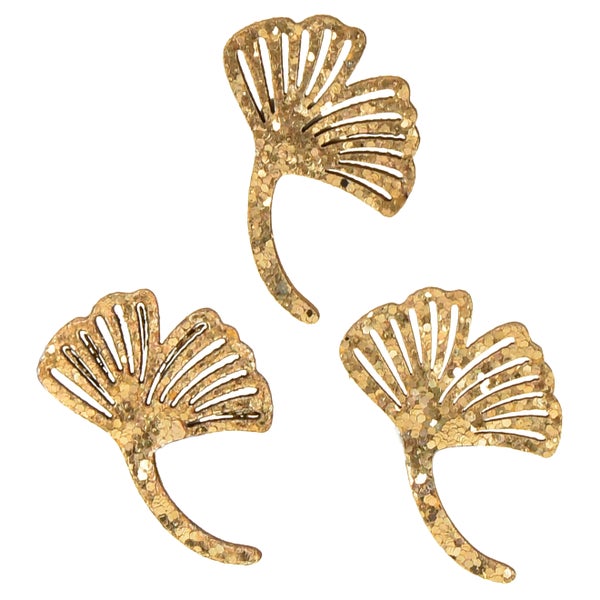 Drei glitzernde Ginkgoblatt-Ornamente
