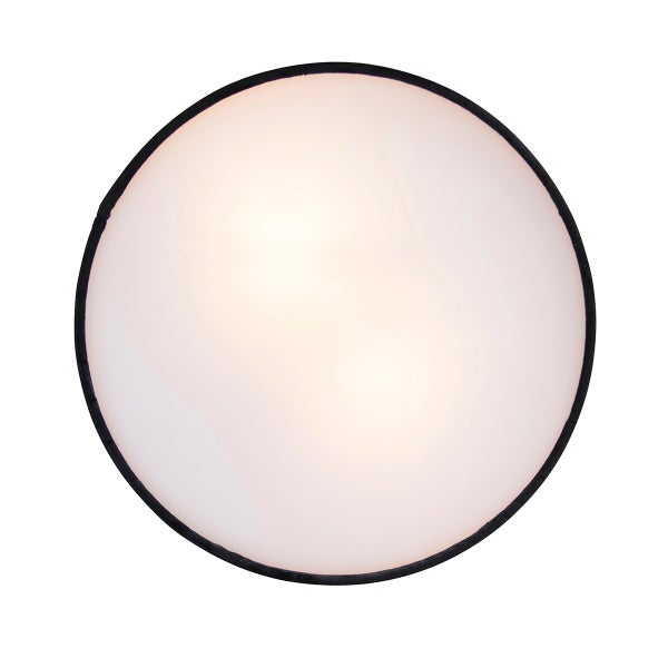 Runde Deckenleuchte mit weißem Diffusor und schwarzem Rahmen.