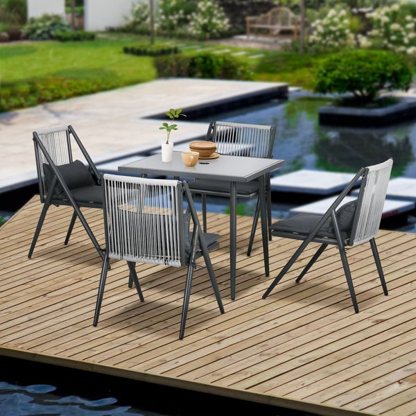 Outsunny 5tlg. Gartenmöbel-Set, Gartenset mit 1 Tisch, 4 Stühlen, mit Schirmloch, für Balkon, Terrasse, 80L x 80B x 75H cm, Polyester, Dunkelgrau