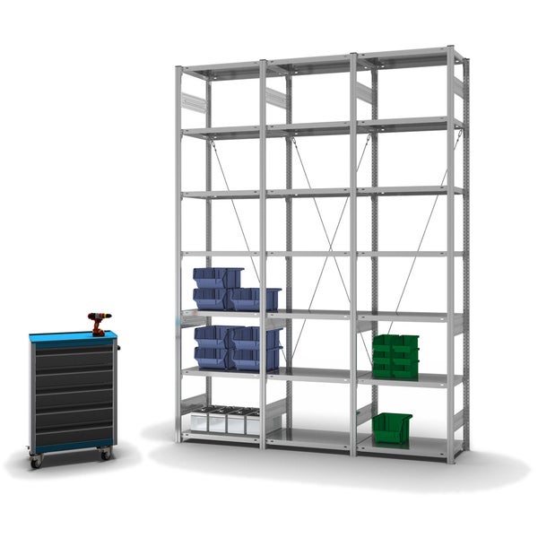 PROREGAL Fachbodenregal Stecksystem T-Profil Light-Duty Grundregal HxBxT 300 x 75 x 40 cm 7 Ebenen Fachlast 145 kg Einseitig Nutzbar Verzinkt
