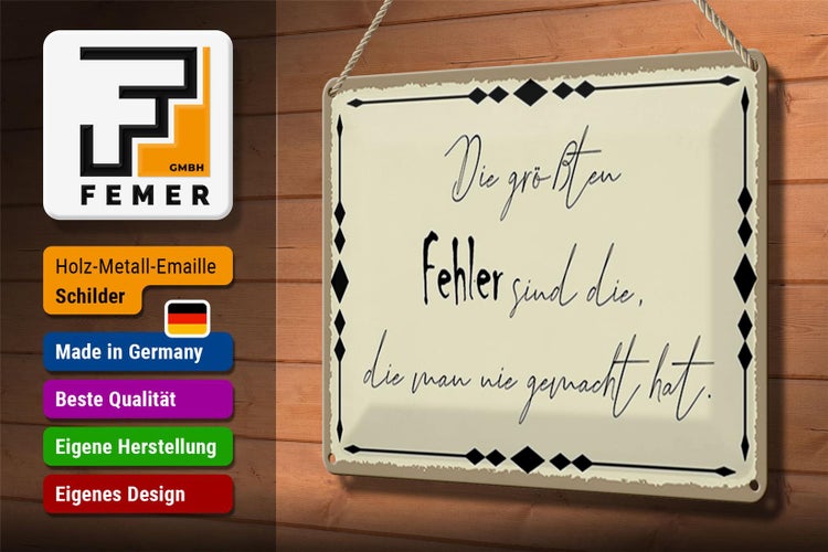 Blechschild Spruch 30x20cm die größten Fehler sind die