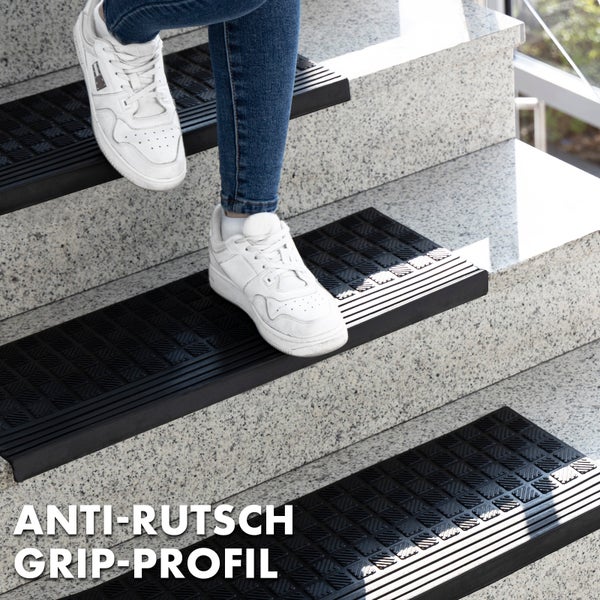 FLOORDIREKT Stufenmatte aus Gummi Diamond Wetterfest Rutschhemmend 30 x 90 cm 5er-Set