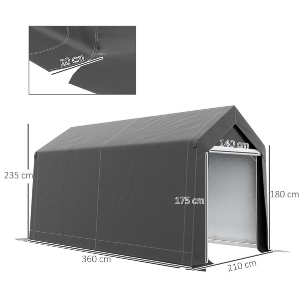 Outsunny Garagenzelt, mit UV-Schutz, Reißverschlusstür, Wasserabweisend Foliengarage für Motorrad, Stahl, PE, 2,1 x 3,6 x 2,35 m, Dunkelgrau