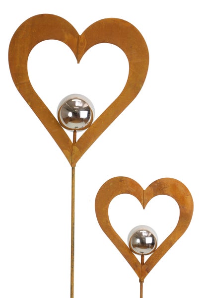 FRANK FLECHTWAREN | Herzstecker Silberkugel, 2er Set, METALL, 15 x 96 cm, 21 x 120 cm
