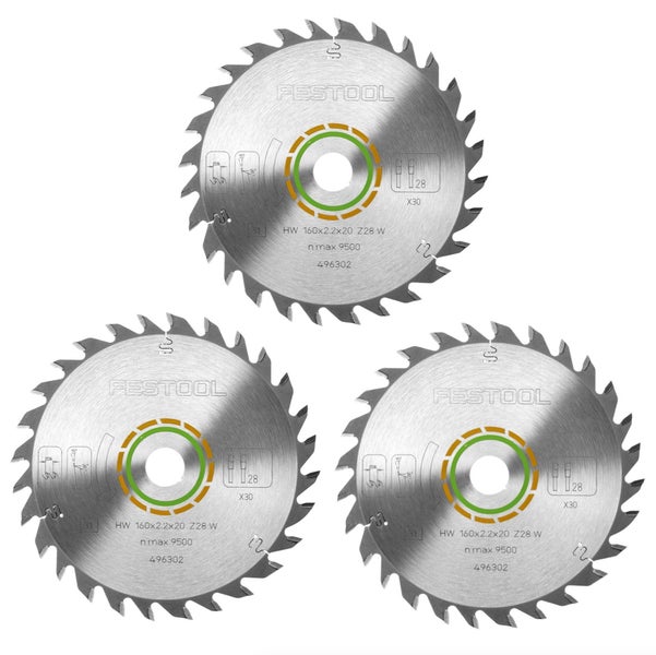 3x Festool Universal Kreissägeblatt W28 160 x 2,2 x 20 mm 160 mm 28 Zähne ( 496302 ) TS TSC ATF AP