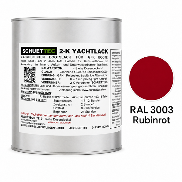 Schuettec 2 Komponenten Yachtlack in Rubinrot RAL 3003 fuer Boote aus GFK und Polyester in der Dose