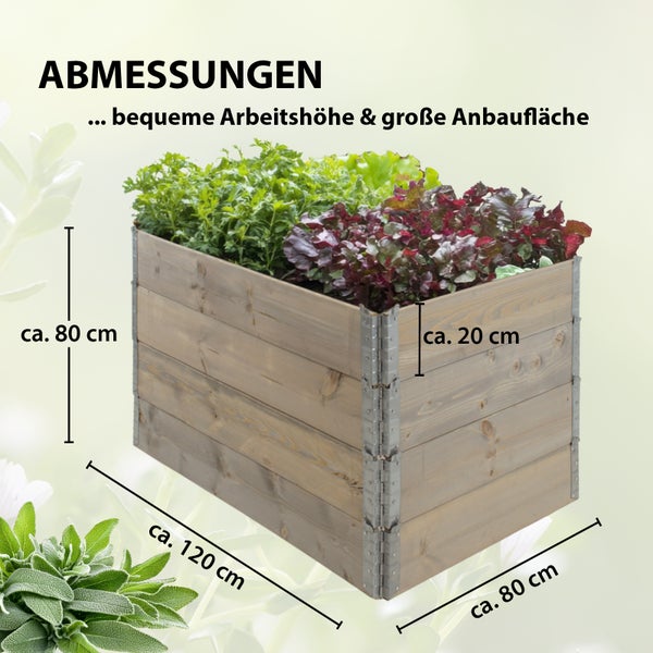 Hochbeet aus Holz 120x80x80 cm Palettenrahmen 4-teilig stapelbar Pflanzbeet Garten Balkon in grau