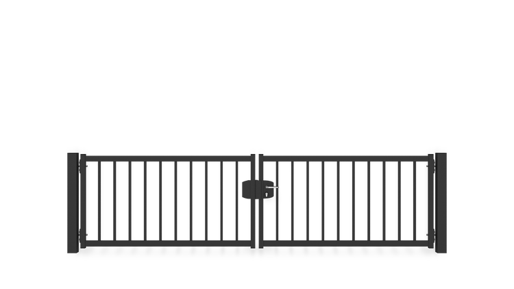 Gartentor ZAUNGURU BASIC-Line Bremen aus Metall, Höhe: 83cm, Breite: 334cm, 2-flügelig inkl. Pfosten, Schloss und Zubehör, Feuerverzinkt und zusätzlich in RAL 7016 Anthrazitgrau pulverbeschichtet